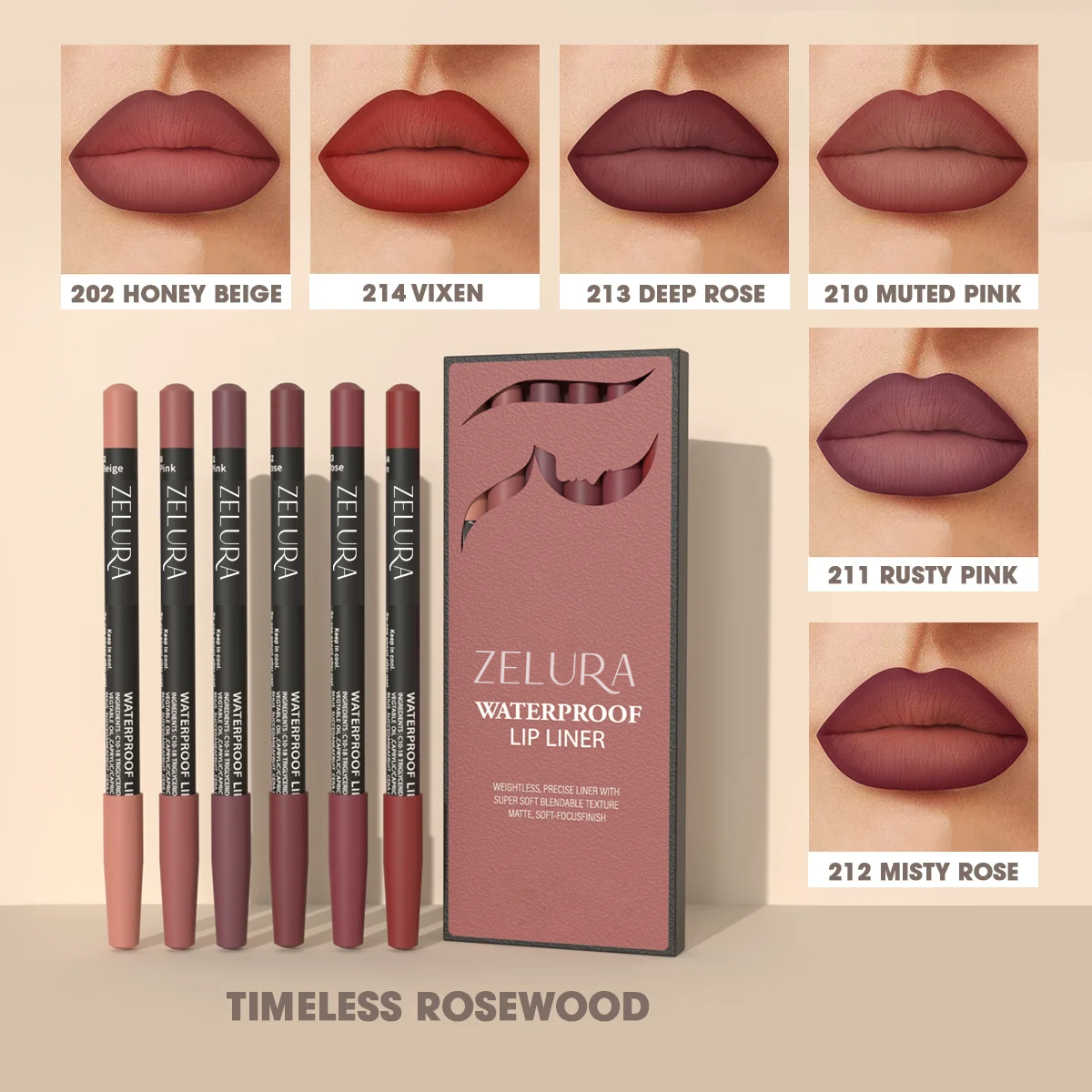 Velvet Matte Lip Liner | Timeless Rosewood - Set of 6